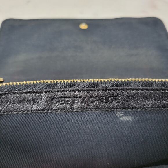 See By Chloe Checkbook Wallet 7.25" Black Soft Embossed Leather Bi-Fold Clutch - Picture 5 of 16